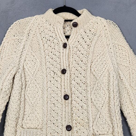 Fisherman Cardigan Sweater Womens Medium Cream Cable Knit Button Front Pockets - Picture 5 of 15